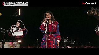 Golshifteh Farahani on stage with Coldplay