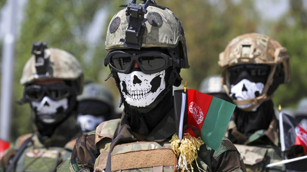 New Afghan Army special forces members attend their graduation ceremony after a three-month training programme in Kabul, Afghanistan, Saturday, July 17, 2021.  