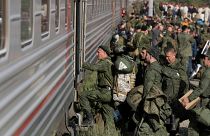 Российские призывники на железнодорожной станции Прудбой под Волгоградом (29 сентября 2022 г.)