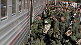 Российские призывники на железнодорожной станции Прудбой под Волгоградом (29 сентября 2022 г.)