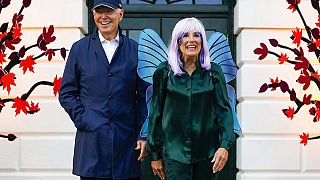 US President Joe and Biden and First Lady Jill Biden welcome children to the White House for Halloween.