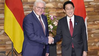 A német elnök és a japán miniszterelnök tokiói találkozója.