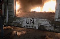 A felgyújtott ENSZ-jármű Gomában