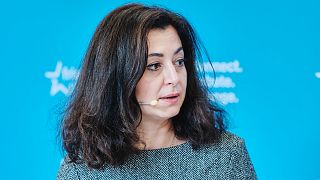 Author and journalist Ece Temelkuran speaks at a conference in Brussels organised by think tank Friends of Europe.