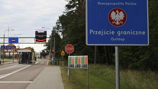 FILE- The border crossing between Poland and Russia's Kaliningrad Oblast is closed, in Goldap, Poland, Thursday, July 7, 2022