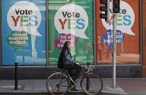 YES posters cover a shop's windows in Dublin, Ireland, May 21, 2015, before a referendum that resulted in the legalisation of same-sex marriage. 