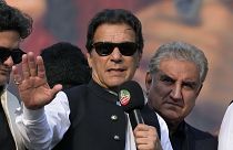 Pakistan's former Prime Minister Imran Khan addresses his supporters in Lahore, 28 October 2022