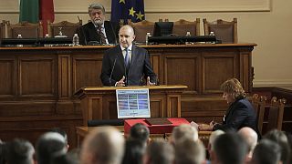 Bulgarian President Rumen Radev speaks during the official opening session of the new Bulgarian Parliament, 19 October 2022