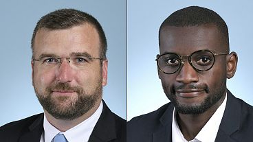 Gregoire de Fournas (L), Rassemblement National (RN) MP, and Carlos Martens Bilongo, La France Insoumise (LFI) MP