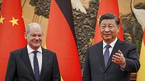 FILE - German Chancellor Olaf Scholz, left, meets Chinese President Xi Jinping at the Great Hall of People in Beijing, China, Friday, Nov. 4, 2022.