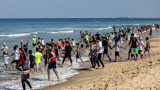 Gazan children enter the sea en masse