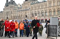 Le président russe Vladimir Poutine assiste à une cérémonie sur la Place Rouge à Moscou, lors du Jour de l'unité nationale russe, en Russie, le 4 novembre 2022.