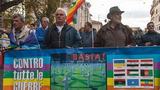 Italians march for peace in Ukraine in Rome on Saturday.