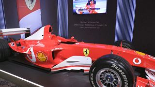 Jetzt in Genf gelandet: Der Ferrari von M. Schumacher aus dem Jahr 2003