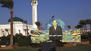 Une affiche montrant le président egyptien, Abdel Fattah al-Sissi, le 5 novembre 2022 à Charm El-Cheikh