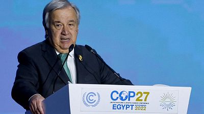 Secretary-General of the United Nations Antonio Guterres speaks during the COP27 climate summit.