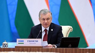 President of the Republic of Uzbekistan Shavkat Mirziyoyev chairing a meeting of the Heads of State of the Shanghai Cooperation Organization in the city of Samarkand