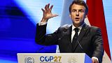 The French President Emmanuel Macron gives a speech at the Cop27 conference in Egypt