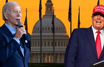 A g. : Joe Biden / A dr. : Donald Trump / au centre : le Capitole à Washington, 07/11/2022