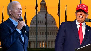 A g. : Joe Biden / A dr. : Donald Trump / au centre : le Capitole à Washington, 07/11/2022