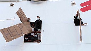 Protests have erupted on the Humanity 1 ship after some 35 men were not allowed to disembark.