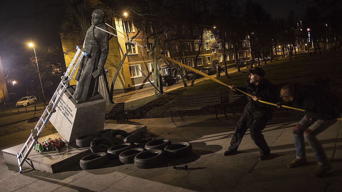 The three men toppled the statue of Henryk Jankowski one night in February 2019