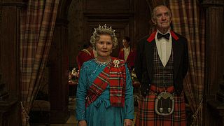 Imelda Staunton as Queen Elizabeth II (left) and Jonathan Pryce as Prince Philip, Duke of Edinburgh (right) in The Crown, Season 5.