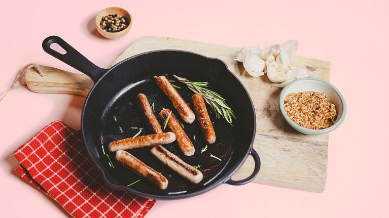These sausages are made from lab-growm meat