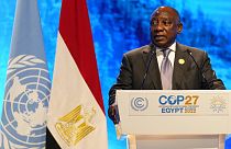 Le président sud-africain Cyril Ramaphosa s'exprime lors du sommet climatique de l'ONU COP27, mardi 8 novembre 2022.