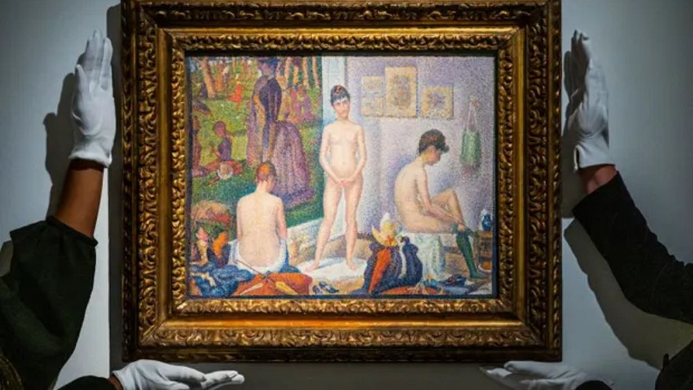 les poseuses ensemble petite version by georges seurat