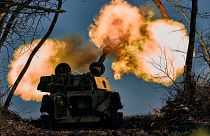 A self-propelled artillery vehicle fires near Bakhmut, Donetsk region, Ukraine, Wednesday, Nov. 9, 2022. 