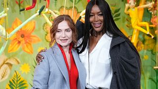 Actor Isabelle Huppert and model Naomi Campbell at the inauguration of the Christmas windows of the Pintemps-Hausmann in Paris.