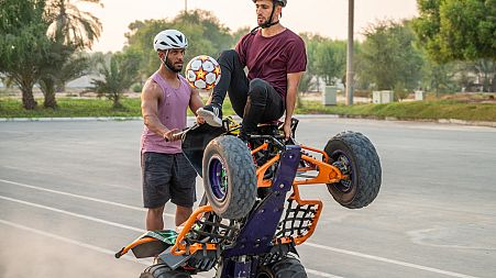 These two men from the UAE broke the world record for most keepie uppies on a moving quad bike.