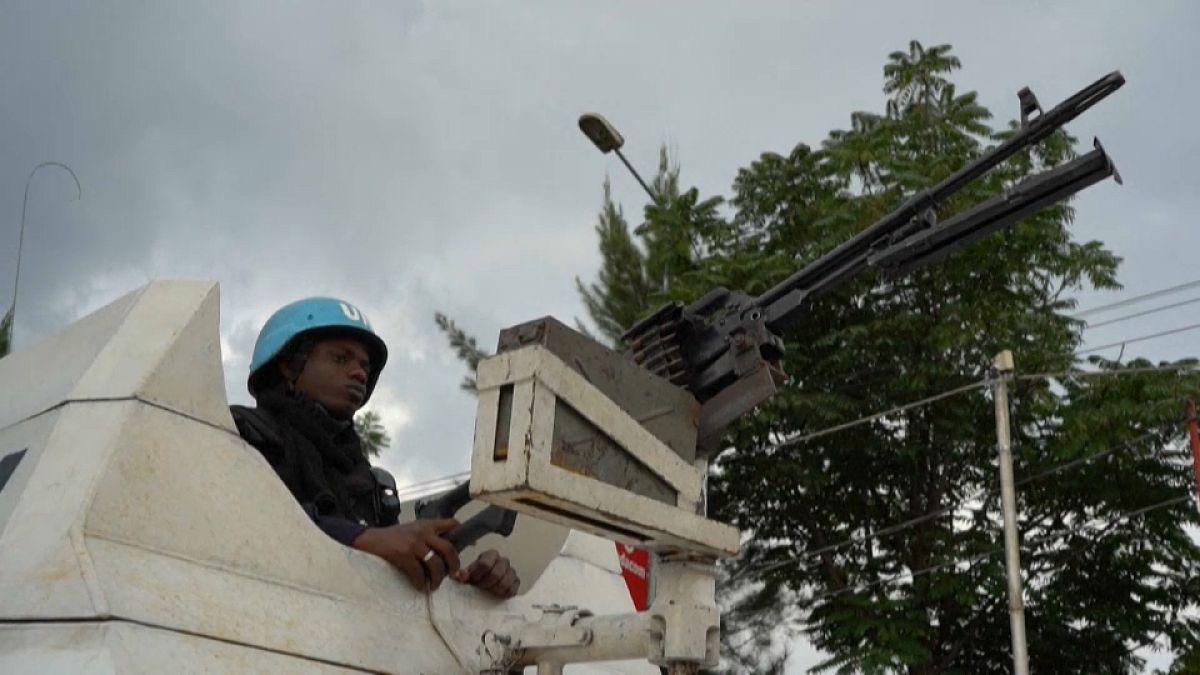 UN soldier in a MONUSCO armoured vehicle. 
