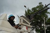 UN soldier in a MONUSCO armoured vehicle.