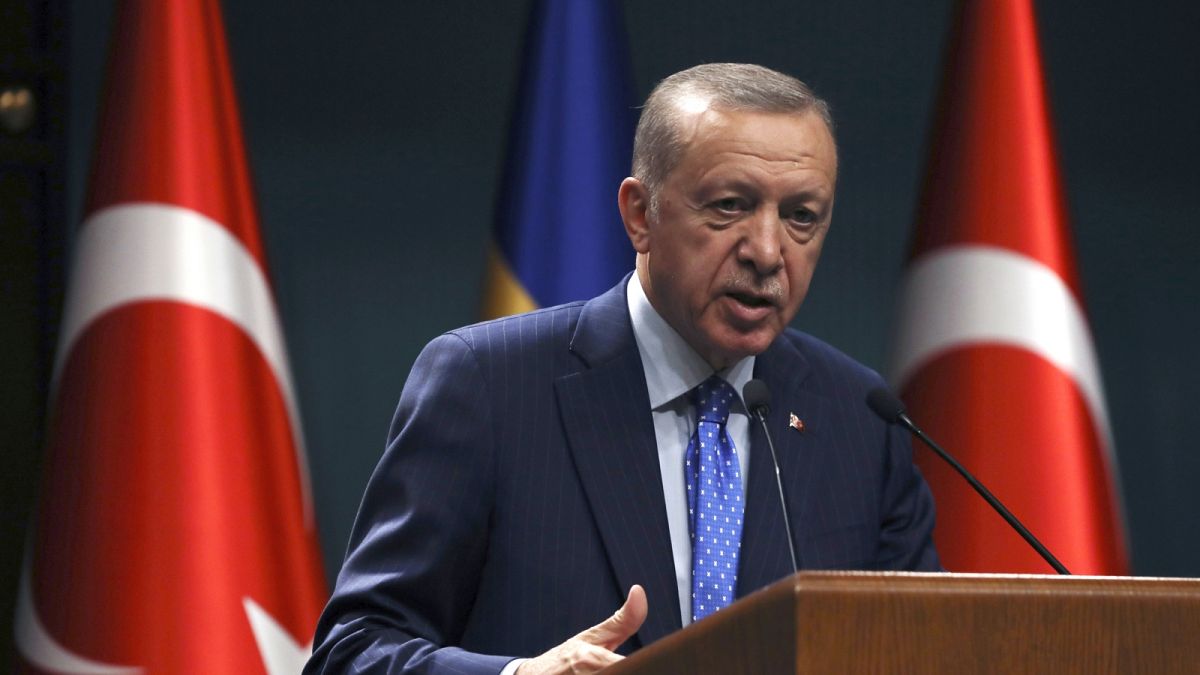 Erdogan török elnök egy ankarai sajtótájékoztatón