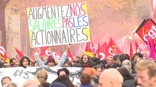 Manifestación y huelgasalarial del sector de transportes públicos en París