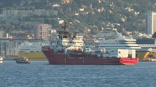 The 'Ocean Viking' charity ship carrying more than 200 migrants enters military port of Toulon