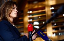 Varga Judit igazságügyi miniszter nyilatkozik a sajtónak Brüsszelben
