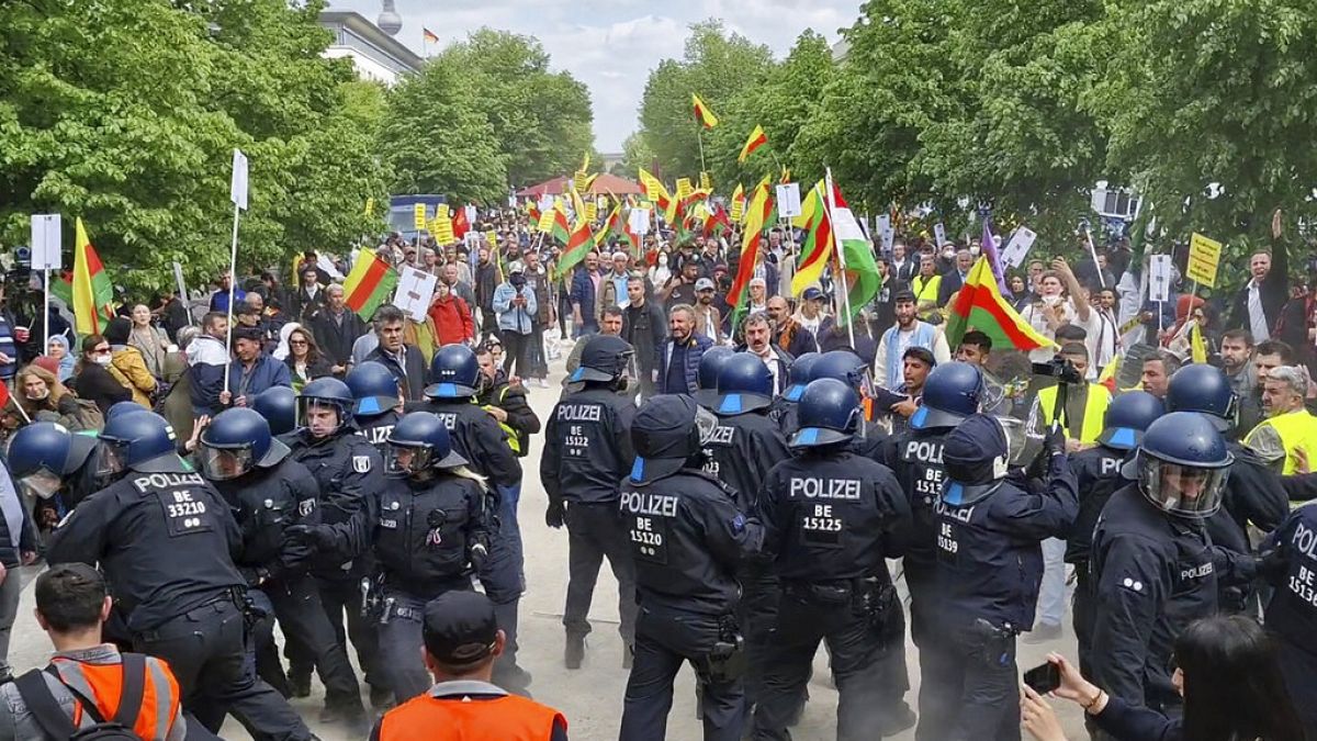 Demonstrators marched through the German capital Berlin after a call by left-wing organisations to protest. 