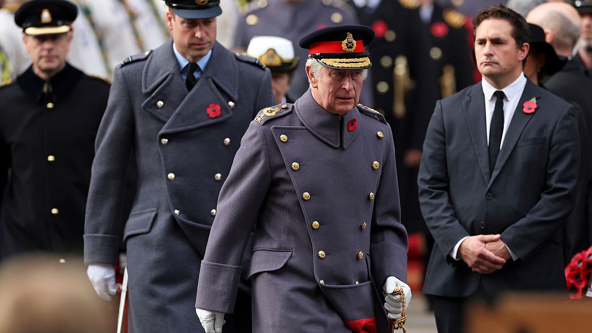 King Charles III led a two-minute silence to honour the nation's fallen war heroes on Remembrance Sunday.