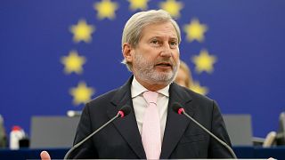 European Commissioner for Budget and Administration Johannes Hahn at the European Parliament, Feb. 16, 2022 in Strasbourg.