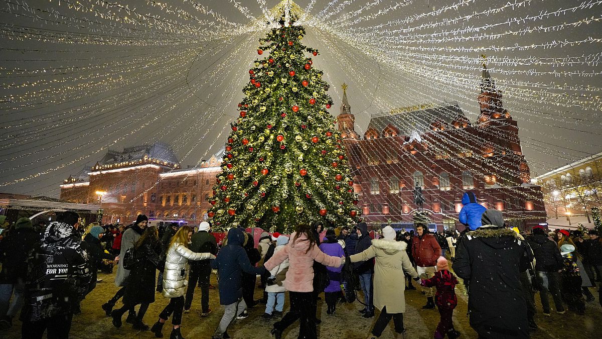 Празднование Нового года на Манежной площади в Москве. 1 января 2022 года