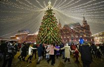 Празднование Нового года на Манежной площади в Москве. 1 января 2022 года
