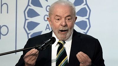 Brazilian President-elect Luiz Inacio Lula da Silva gestures while he speaks at COP27. Brazilian President-elect Luiz Inacio Lula da Silva gestures while he speaks at COP27.