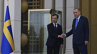 El primer ministro sueco Ulf Kristersson y el presidente turco Reçep Tayyip Erdogan en Ankara. Turqía 8/11/2022