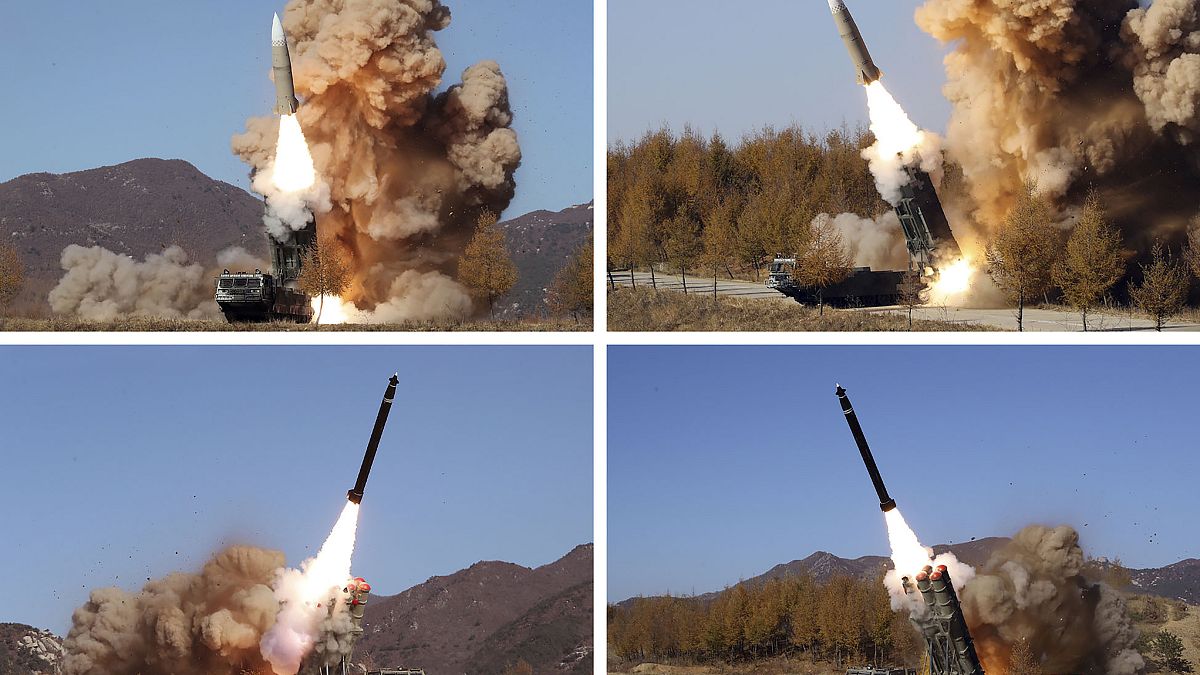 Rakétakísérlet Észak-Koreában november elején. A fotót az észak-koreai hírügynökség adta ki. 