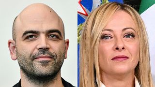 Roberto Saviano, journalist (left); Giorgia Meloni, Italy's PM (right)