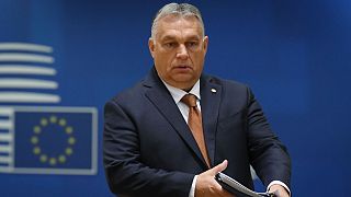 Hungary's Prime Minister Viktor Orban arrives for an EU summit in Brussels, on Oct. 22, 2021. 