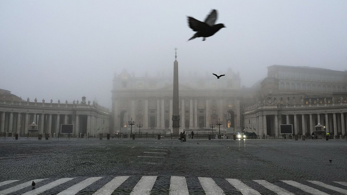 A thick fog shrouds St Peter's Basilica, at the Vatican.Thursday, 17 November 2022